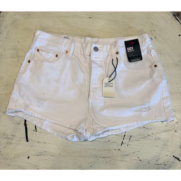 Levi’s Women’s 501 White Cut Off High Rise Shorts Brand New Size 34 Summer Vaca - Picture 1 of 10